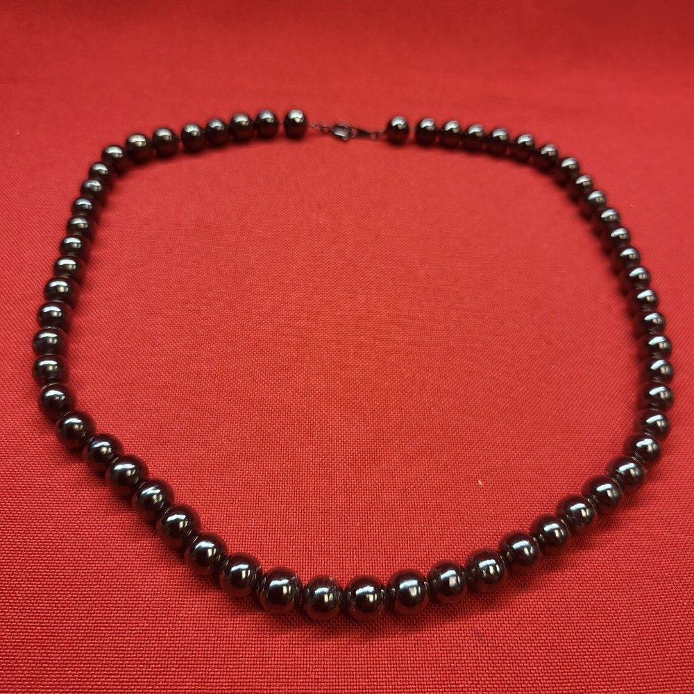 Hematite Beads Choker Necklace Synthetic Round Black
